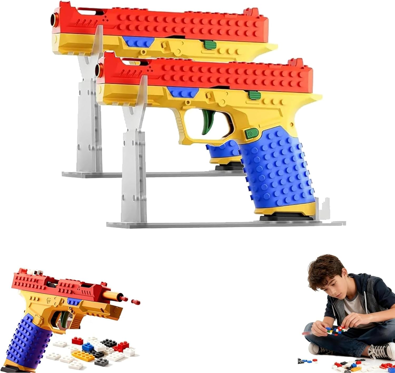 Tactical DIY Building Block Grip Set, Fun Building Block Kit with Display Stand for Adults, Creative Building Grip Kit (Two Sets)