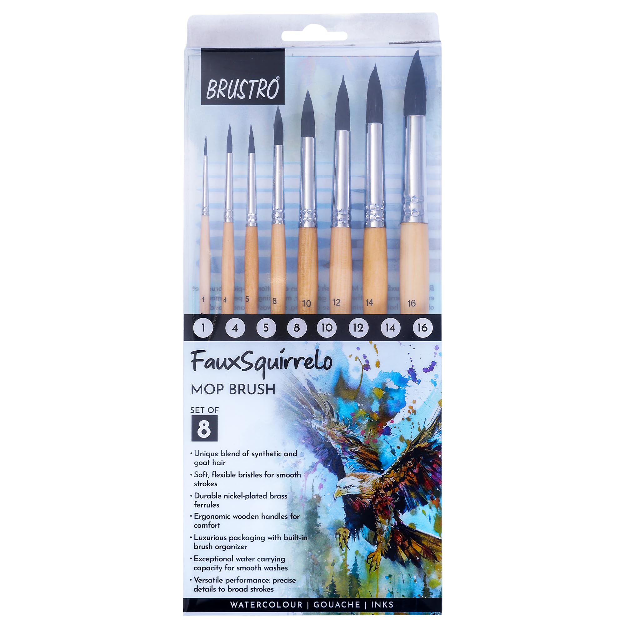 BRUSTRO Faux Squirrelo Mop Brush Set - 8 Brushes -2 BRUSTRO Faux Squirrelo Mop Brush Set - 8 Brushes -2
