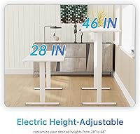 Vista 4 de Standing Desk 48 Inch Electric Adjustable Height Desk with Headphone Holder Ergonomic Computer Desk for Bedroom Office Home White