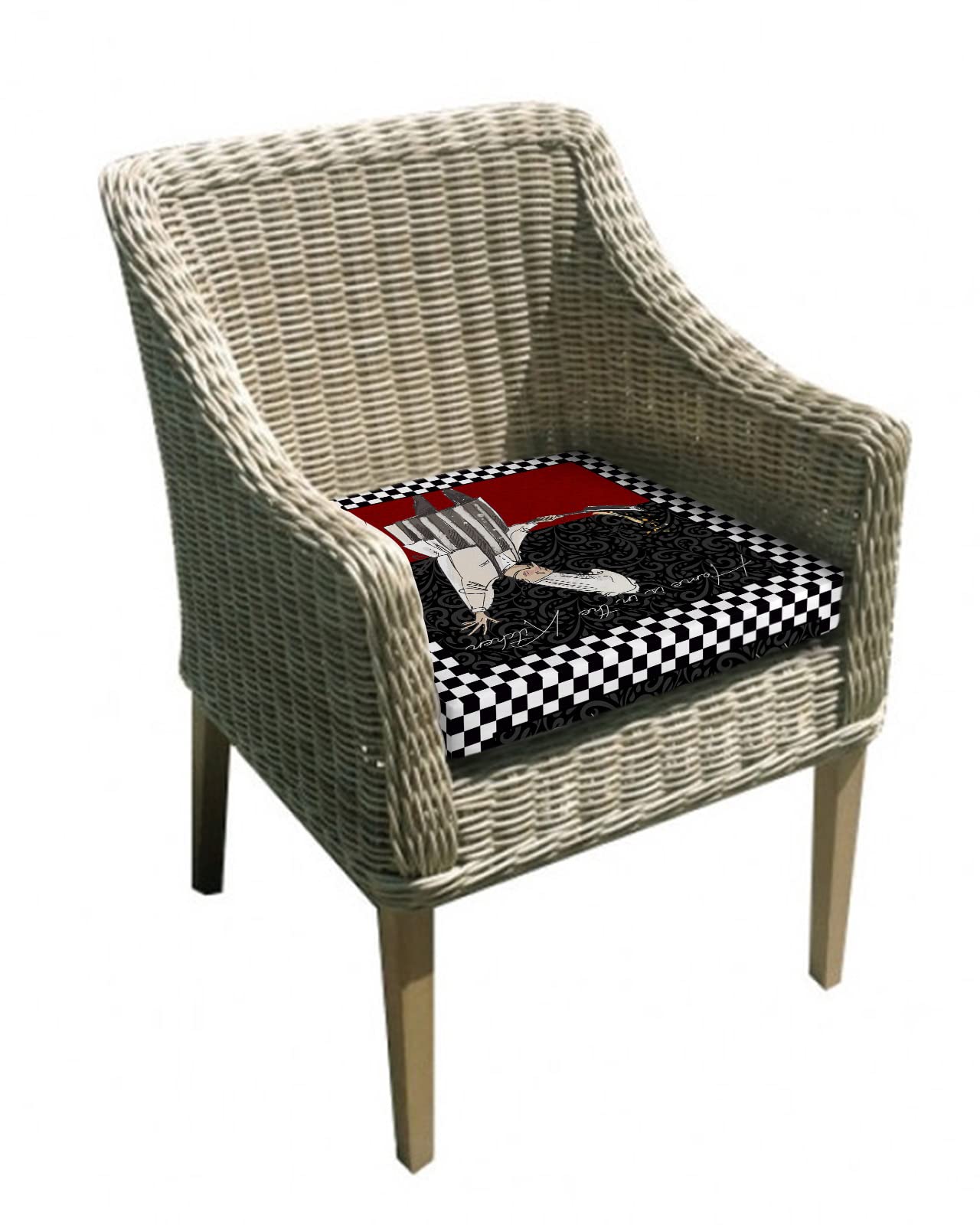 2 Pack Indoor/Outdoor Seat Cushion Cover, Kitchen Chef Illustraction Cushion Slipcovers Waterproof Patio Chair Slip Cover with Ties Cushions Pad 22Lx20W Black and White Buffalo Plaid Backdrop