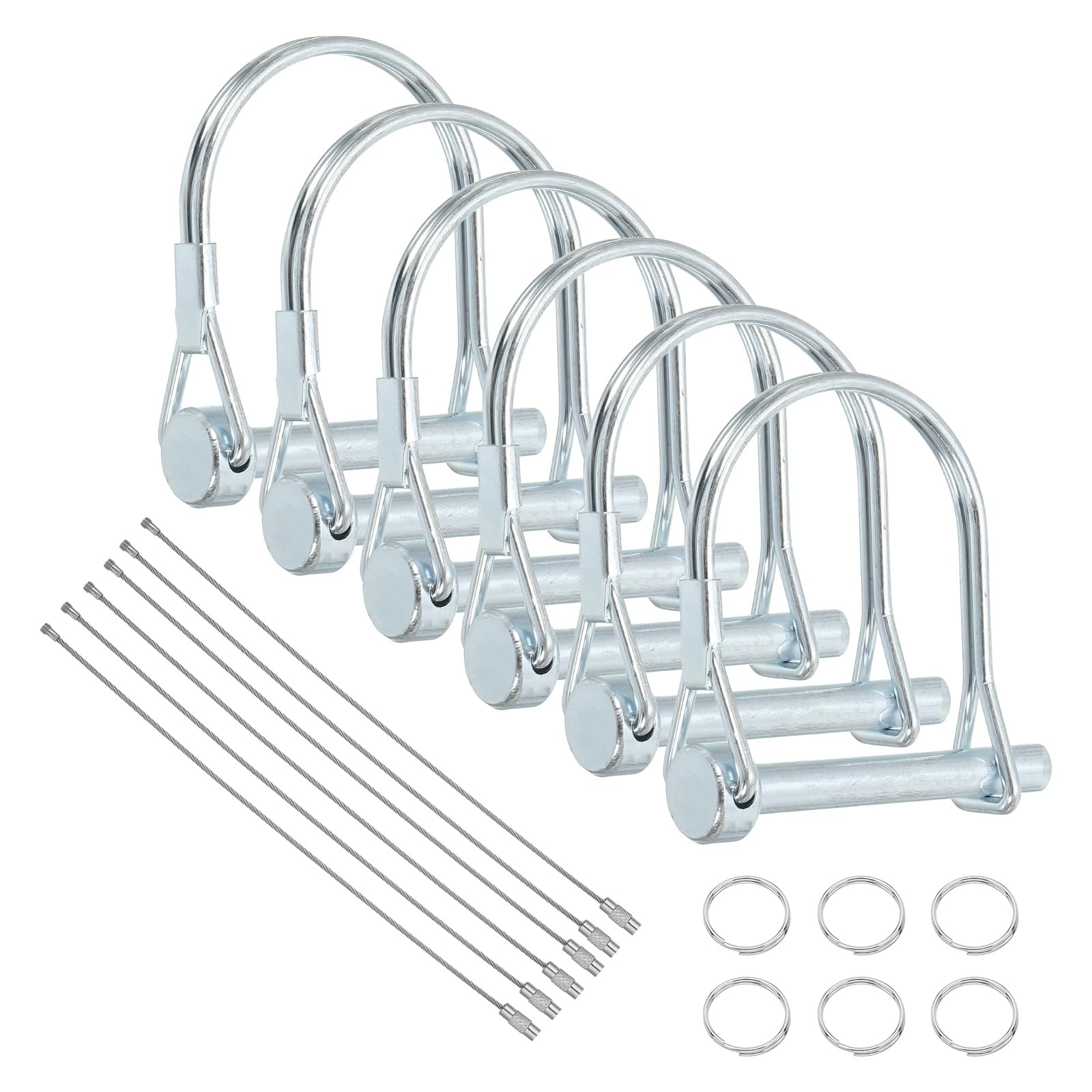 sourcing map 6Pcs Trailer Coupler Pin, 1/4" x 2" Trailer Hitch Locking Pin with Steel Quick Release Ring, Wire Shaft Locking Accessories for Farm Lawn Garden Wagons Towing