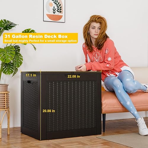 Miniatura 10 de ROJIK Caja de almacenamiento para exteriores, muebles de patio impermeables, herramientas de jardín, cojines, accesorios de piscina, banco de