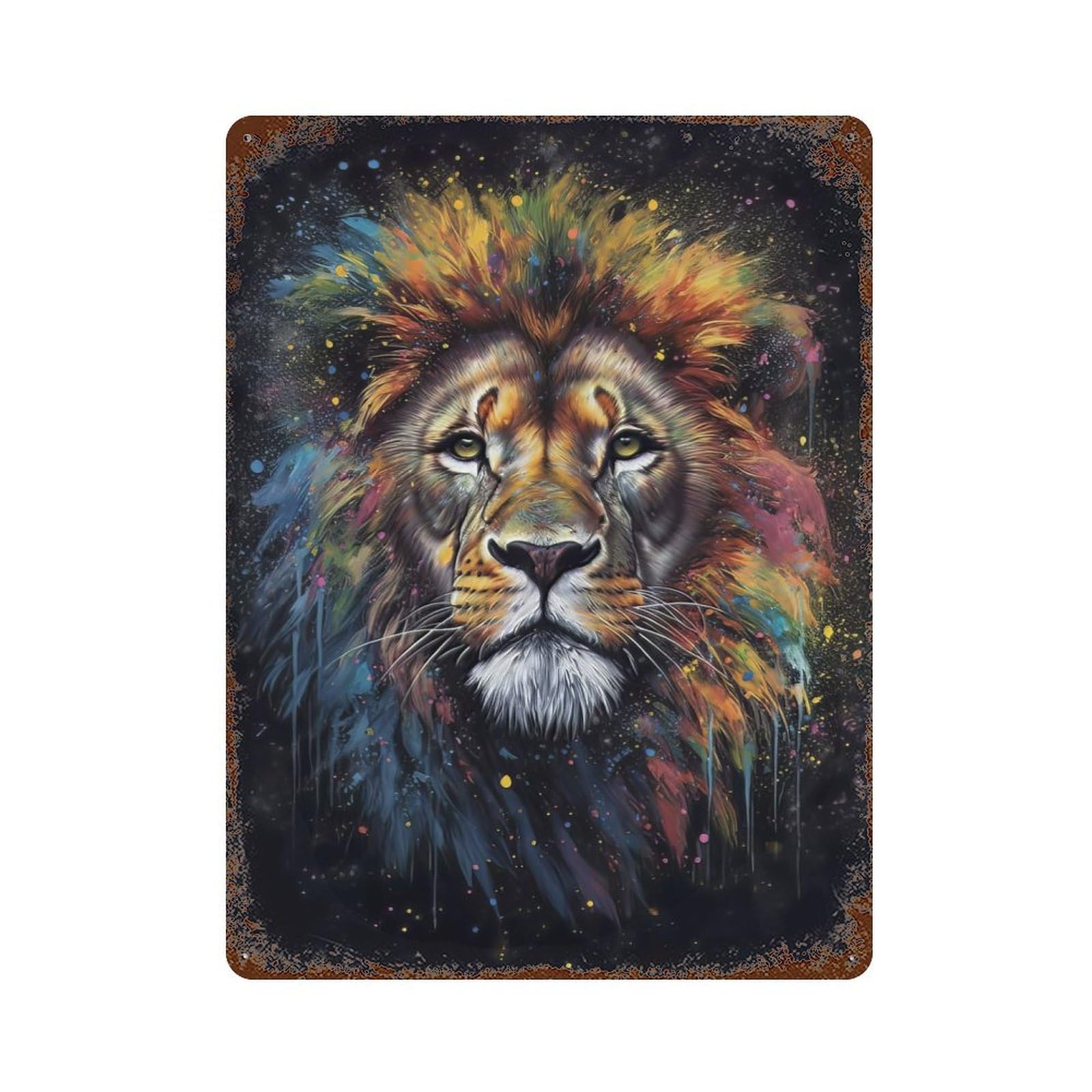 Lion Painting Rust Effect Tin Sign 15.7"x11.8", Ideal for Cafe, Home Bar And Lounge Decor