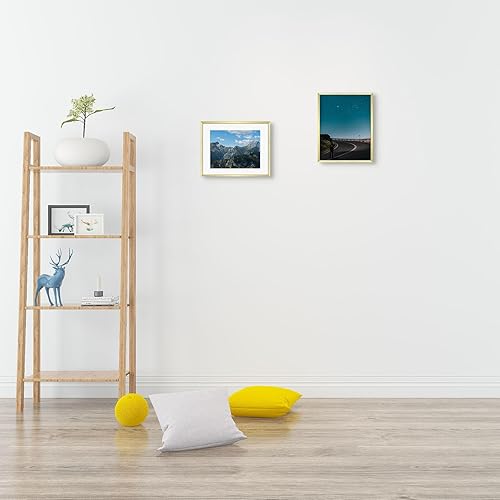 Vista 306 de Frametory - Marco de aluminio de 11 x 14 para fotos de 8 x 10 (en pulgadas), con paspartú marfil, de pared, con gancho de sierra, pestañas Bronce