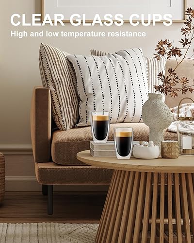 Miniatura 7 de LUXU Tazas de café de vidrio de doble pared de 16 onzas, paquete de 2 tazas de café de alta calidad, tazas de café de vidrio con aislamiento de