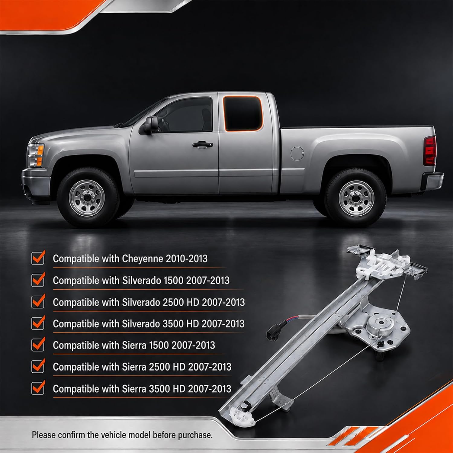 Rear Left Window Regulator Compatible with Silverado 2007-2013