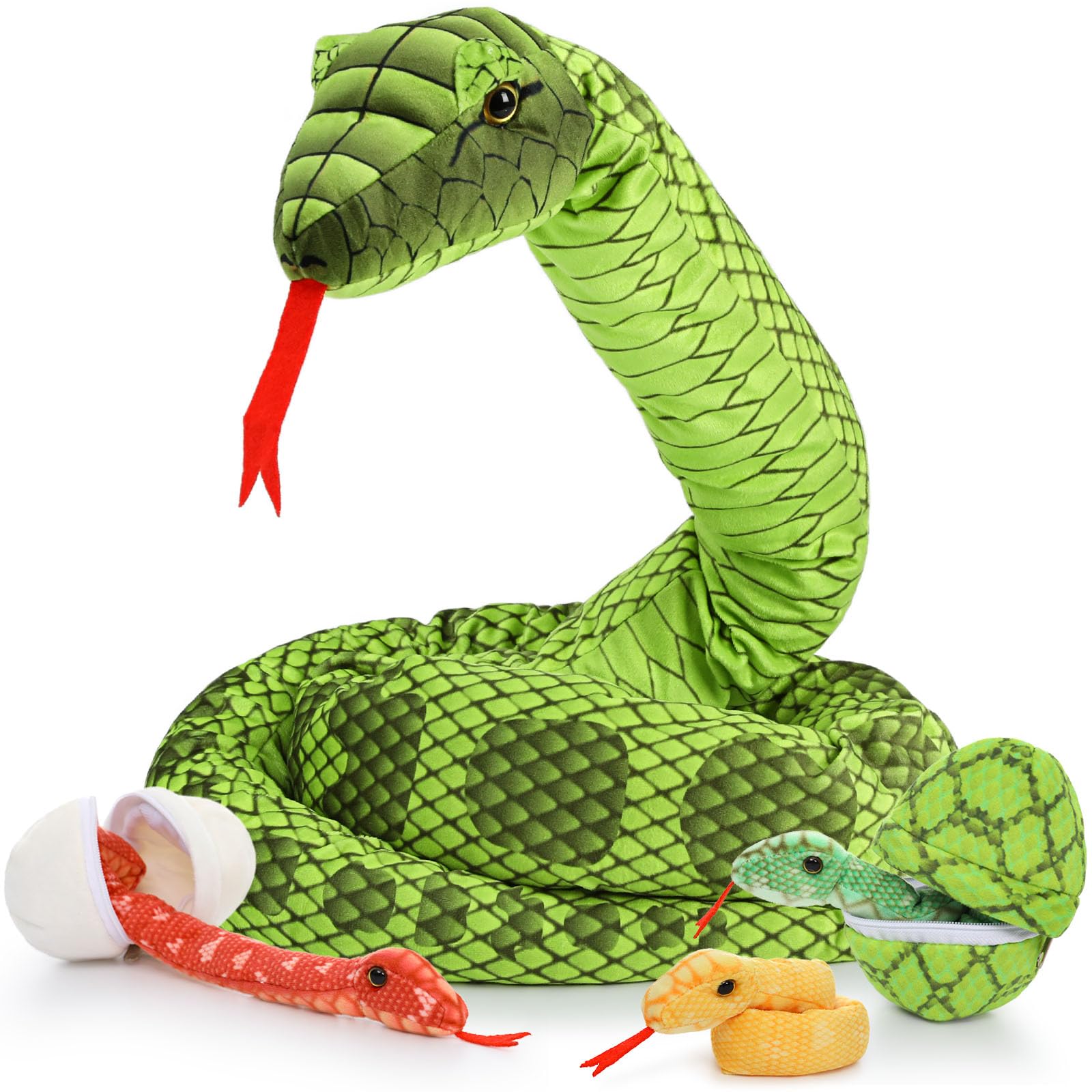MorisMos Giant Snake Teddy Stuffed Animal, 200cm Green Mom Snake Plush with kawaii Baby Inside, Cuddly Big Soft Toy Large Fluffy Gift for Kids Birthday Valentines Deco — view 8