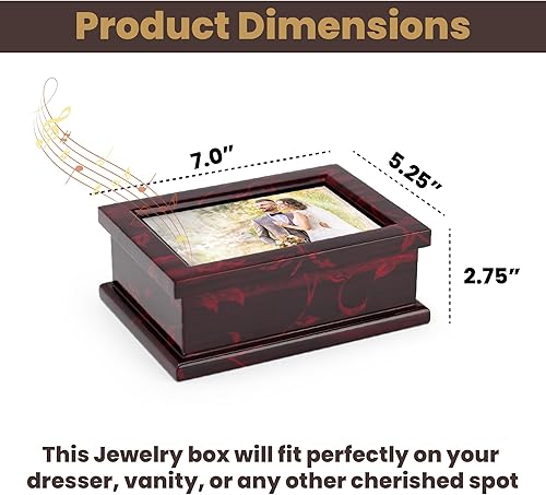 Miniatura 8 de Moderno joyero musical con marco de fotos de 4 x 6 con motivos florales, muchas canciones para elegir, vals de carrusel