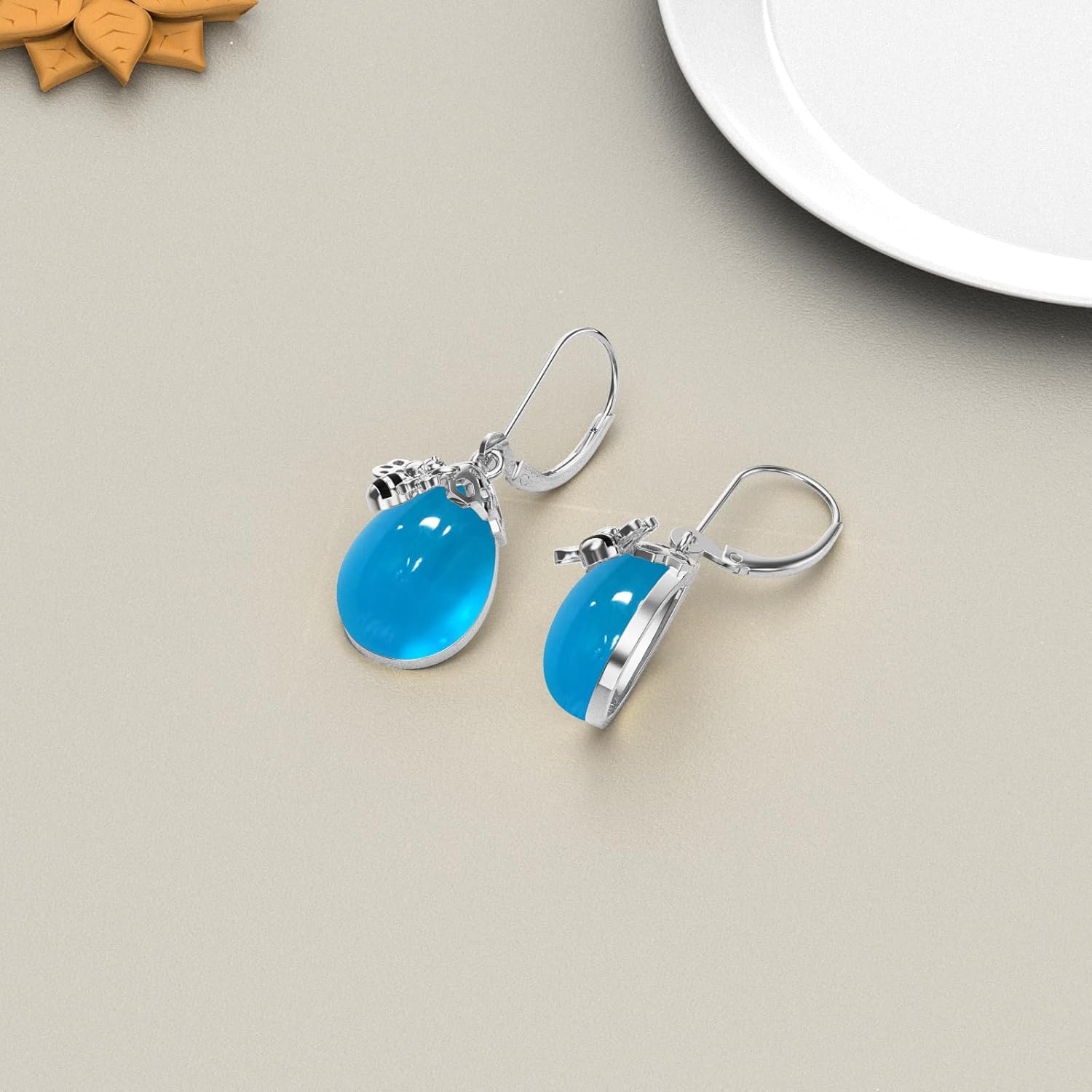 TIGER RIDER Bee/Butterfly/Scorpion/Cactus/Leaf/Beetle 925 Sterling Silver French Clasp Leverback Earrings Amber/Crystal/Citrine/Moonstone/Obsidian/Jade/Rose quartz Pendant Jewelry Gift for Women - Image 4