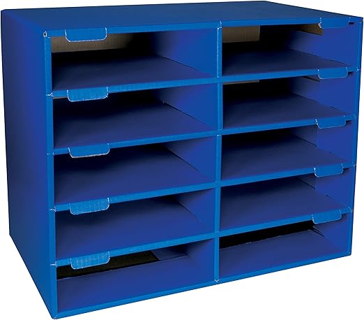 Classroom Keepers Sturdy Cardboard Mailbox, 10-Slot, Blue, 16-5/8"H x 21" W x 12-7/8"D, 1 Unit
