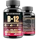 B12 with Hyaluronic Acid, Collagen and Folate – 25000 mcg B12 Complex | Maximize Absorption & Energy | Gluten Free USA Made, B1, B2, B3, B6, B7, B12 Vitamins 5000 mcg Methylcobalamin - 60 Capsules