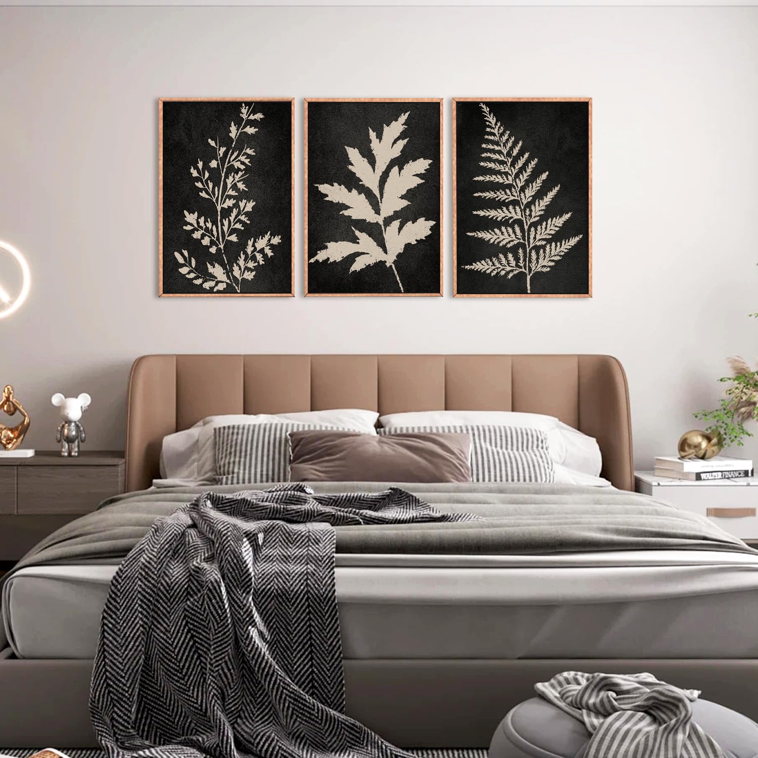 Ausril Black Tan Fern Leaf Framed Canvas Wall Art Set, Minimalist Botanical Wall Decor, Nature Fern Plant Silhouette Wall Painting, Modern Art Print for Living Room, Bedroom, Office 16"x24"x3 Product Image 4