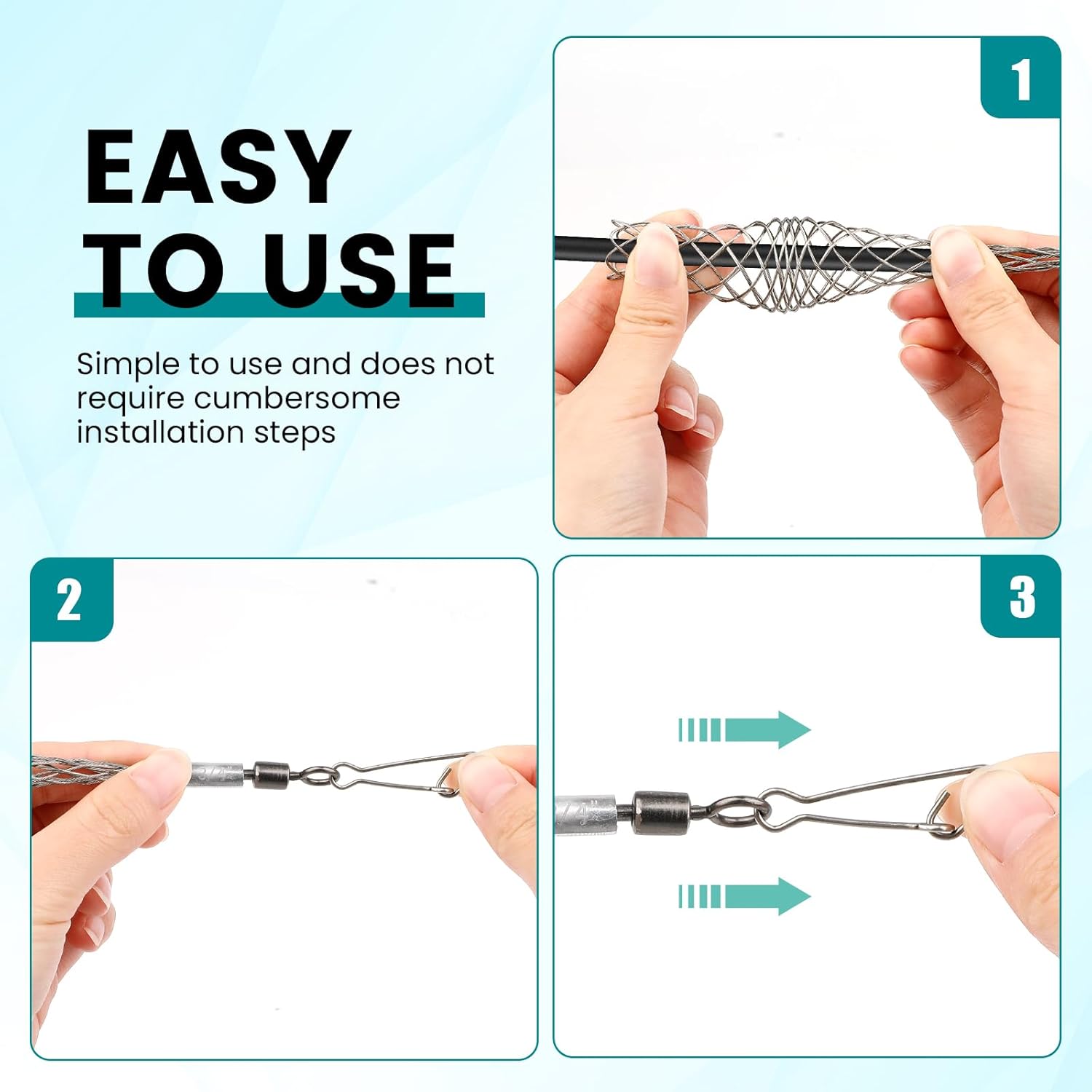 2 PCS Wire Pulling Grip Mesh Cable Pulls Metal Cable Puller Socks Wire Pulling Tools Wire Grip Flexible Snap for Electrical Pulling Grips Light and Heavy Cables, 1/2 Inch and 3/4 Inch