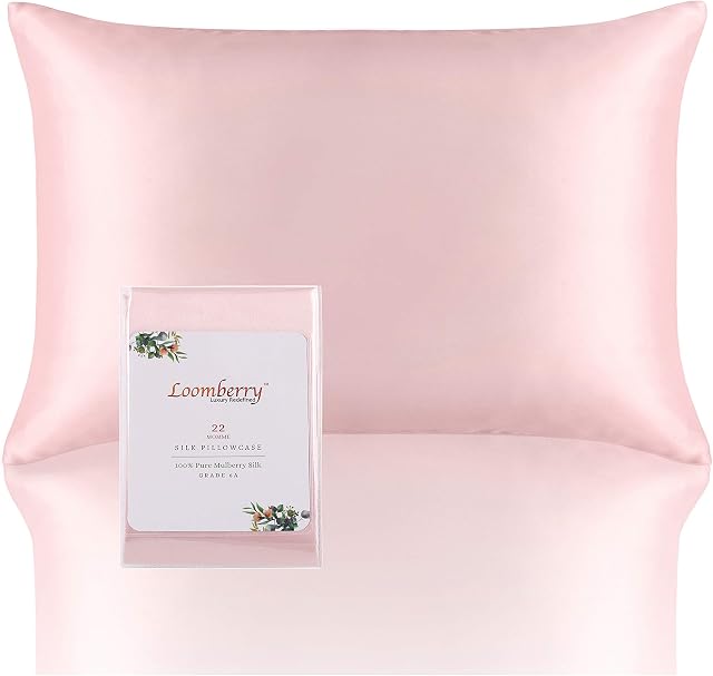 LOOMBERRY 22 Momme 100% Natural Pure Mulberry Silk Pillowcase for Hair and Skin (1 Piece) Both Sides 22 Momme Highest Grade 6A with Hidden Zipper Naturally Hypoallergenic (Pink, Queen 50x76CM)