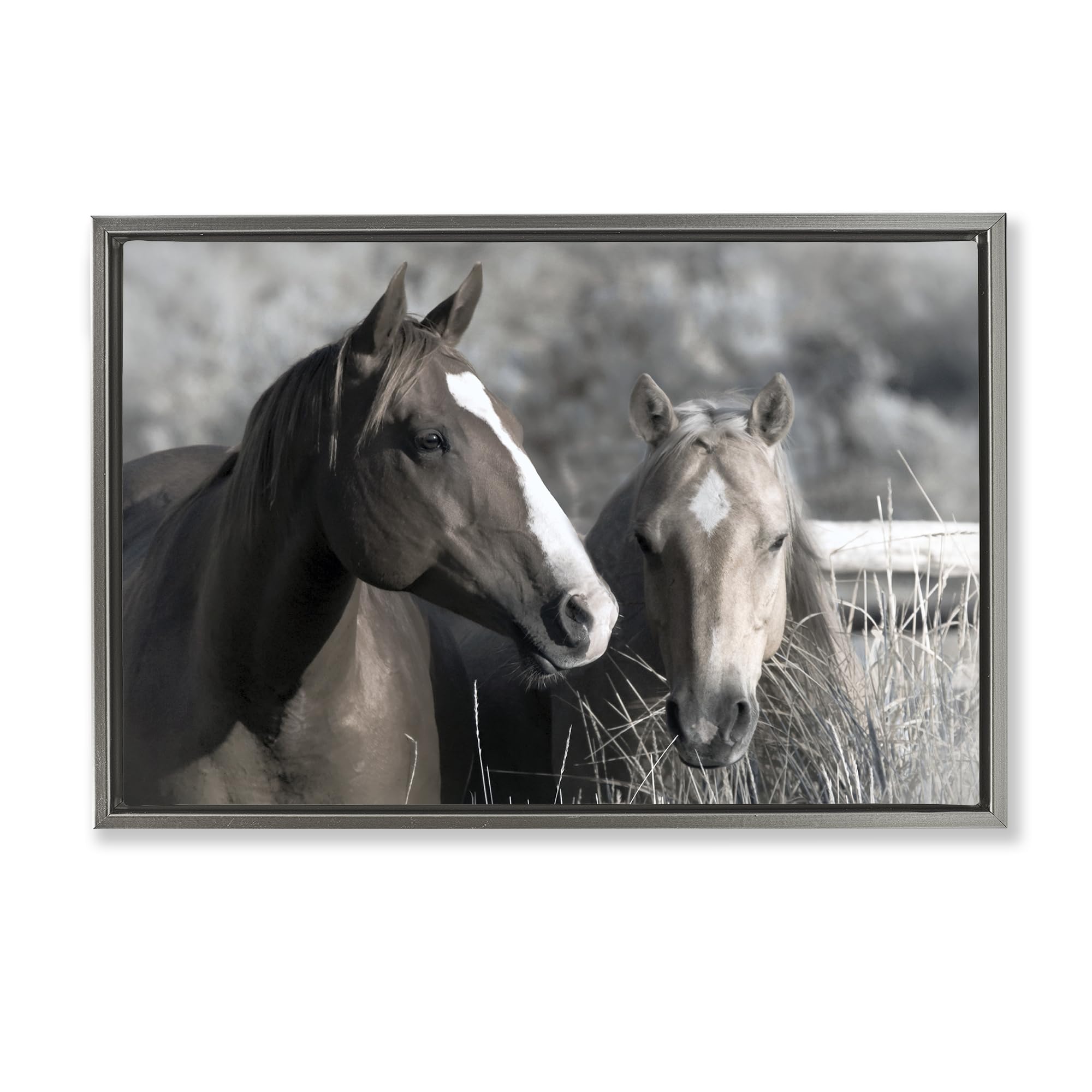 Stupell Industries Luster Gray (Matte) 'Content Horses In Pasture'| Floating Frame Canvas Art