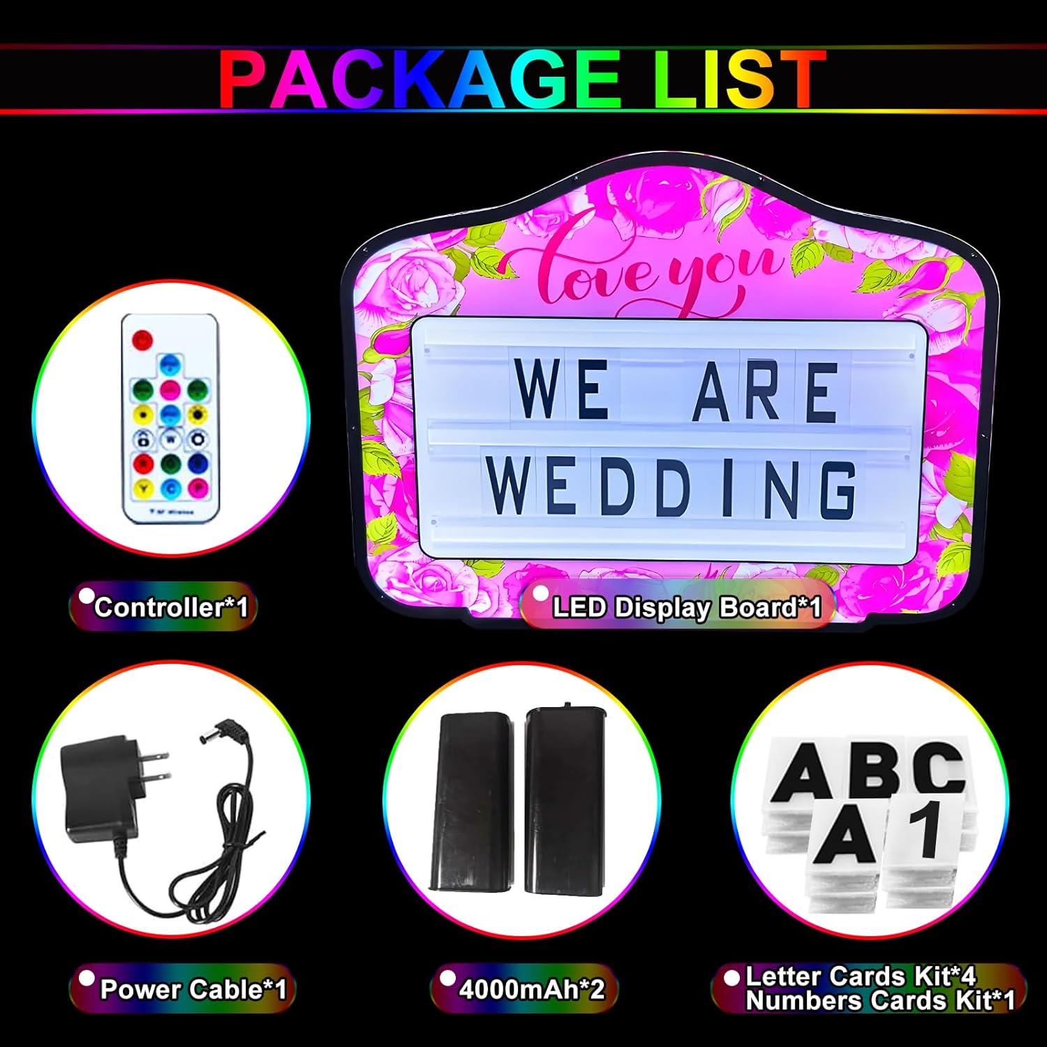 Marry Me Light Up Sign with Pink Roses – LED Proposal Letter Board for Marriage Engagement, Wedding & Bachelorette Party Decorations | Includes 4 Sets of Letters & Numbers, Handheld Light Box for Couples
