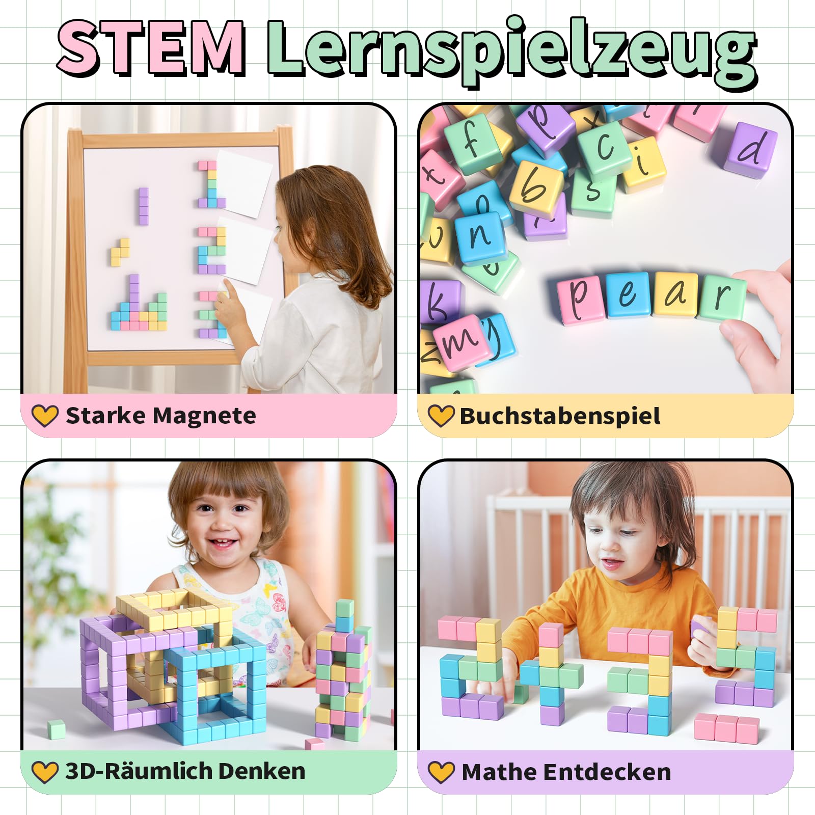 Apluses 104 Stück Macaron-Farben und Bonbonfarben Magnetische Bausteine