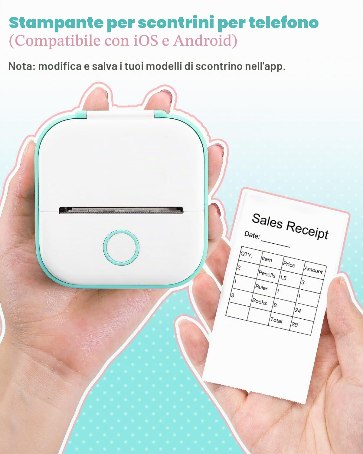 Memoking Mini Stampante Termica - T02 Stampante Termica Portatile Bluetooth Print Pods Portable Mini Printer per Grafici di Studio, l'apprendimento, Appunti di Studio, Diagrammi Anatomici, Foto,Regalo