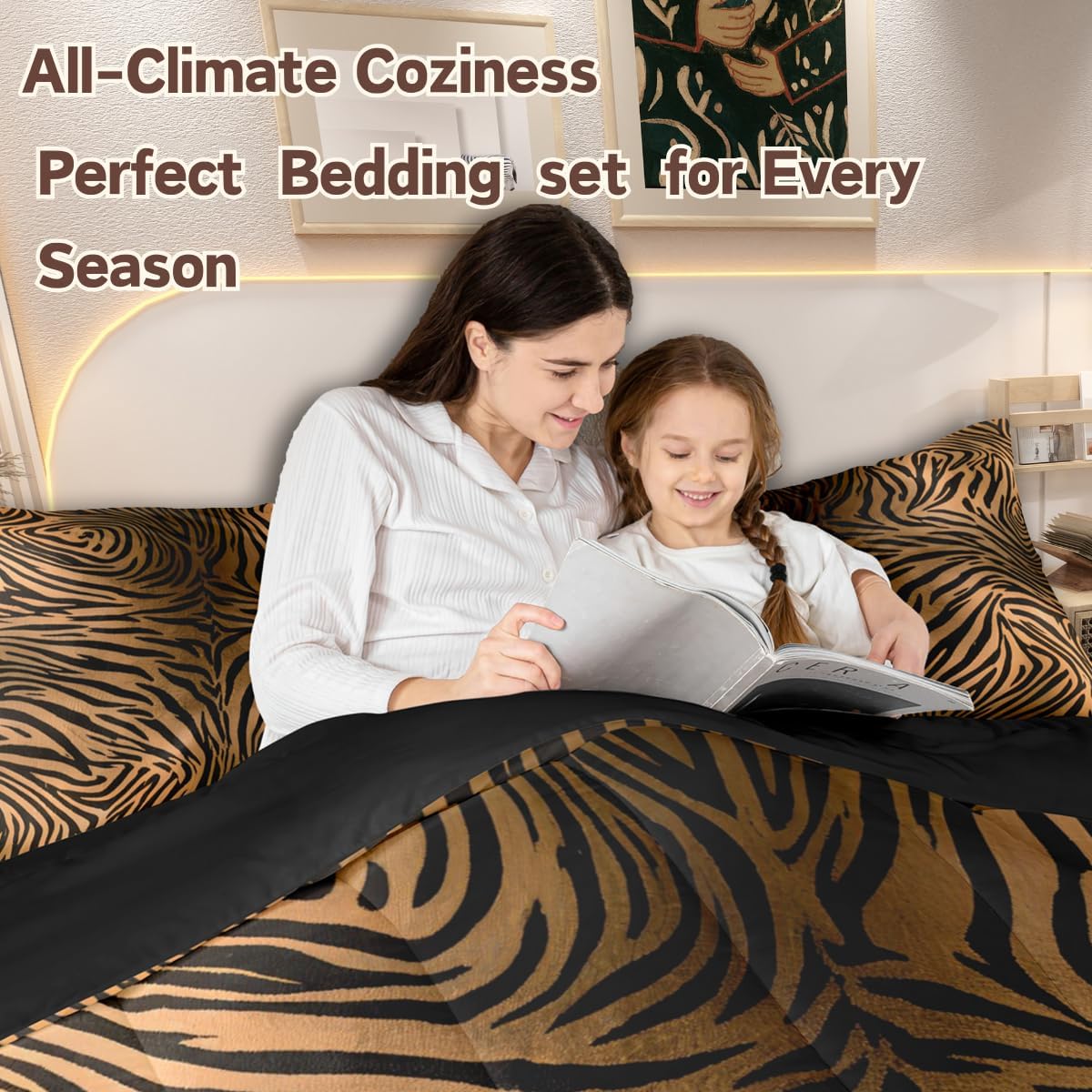 jejeloiu Leopard Comforter Set All Season Brown and Black Tiger Texture Bedding Set with 2 Pillow Cases Animal Skin Cheetah Kids Queen Bedclothes Cowhide Bedroom Decor Duvet Quilt Breathable Soft