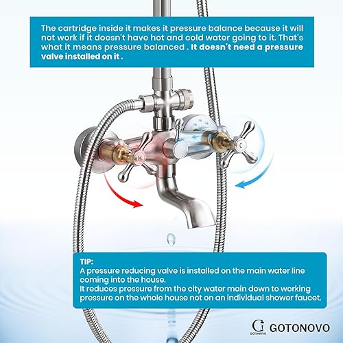 Miniatura 5 de gotonovo Juego de grifos de ducha expuestos, 8 duchas de lluvia, 2 pomos dobles, níquel cepillado, triple función, accesorio de ducha, conjunto de