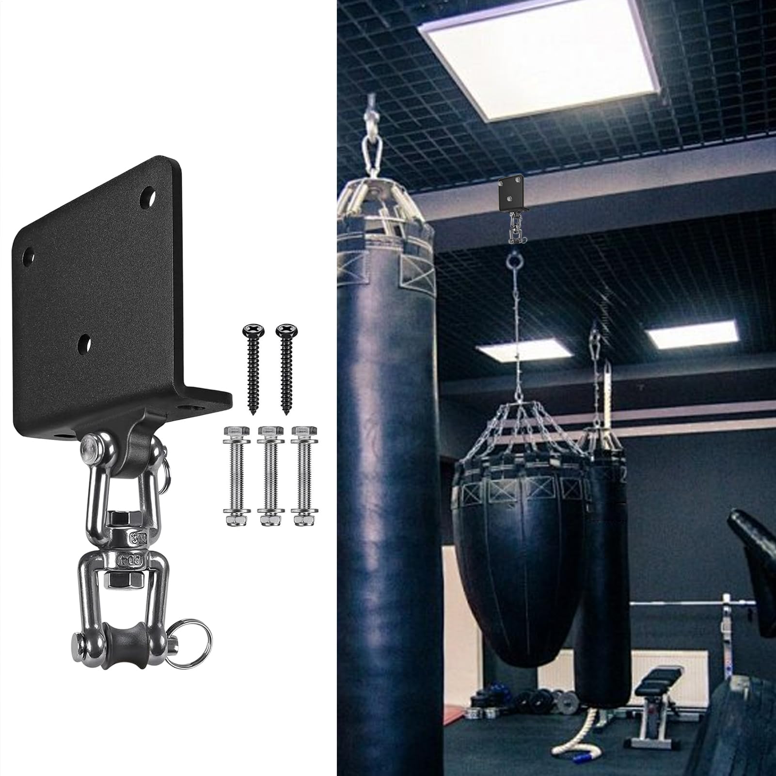 Gancio Porta Punching Bag Supporto Per Sacco Da Boxe a Soffitto | Ganci Antiscivolo Rotanti 360° per Palestra Casa Yoga Marziali Allenamento