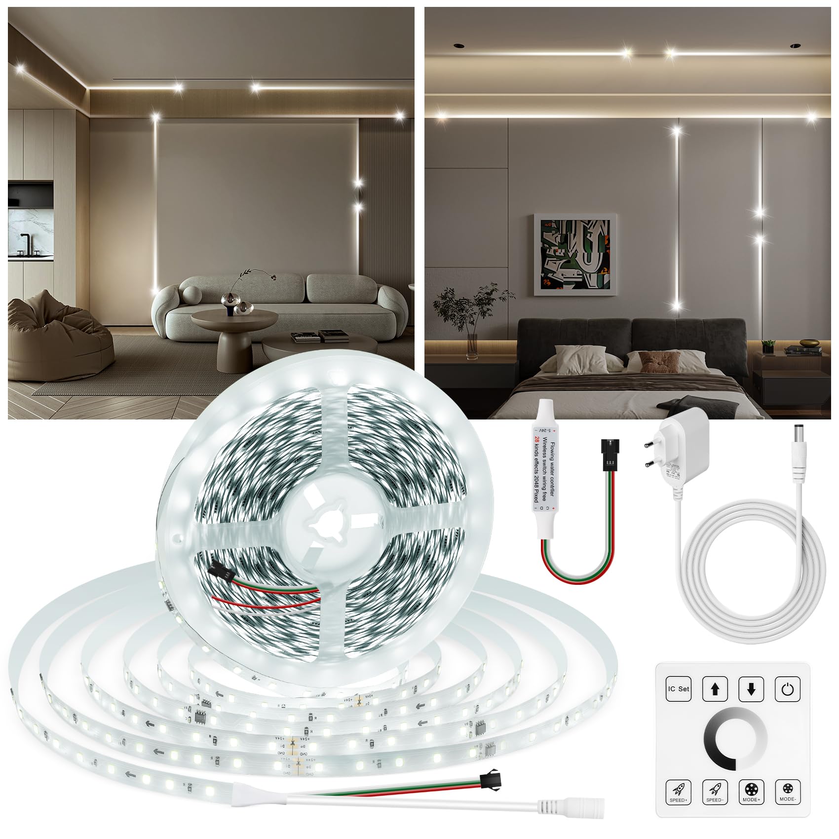 HOUHUI 20M 6500K Lauflicht LED Streifen, Touch Steuerung, 28 Modi, Dimmbar