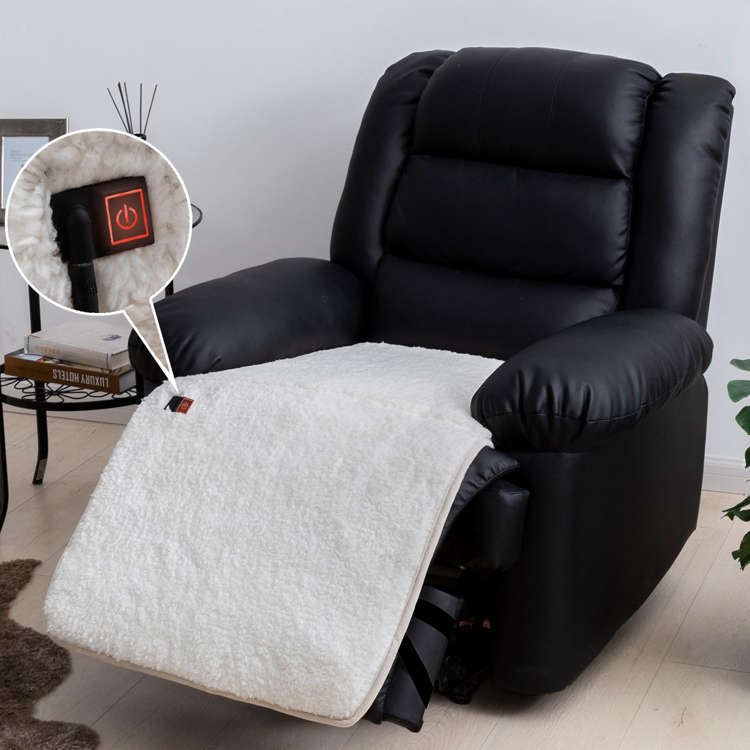 STONECREST Heated Recliner Chair Cover for Seat & Footrest (White Sherpa, 40x23)