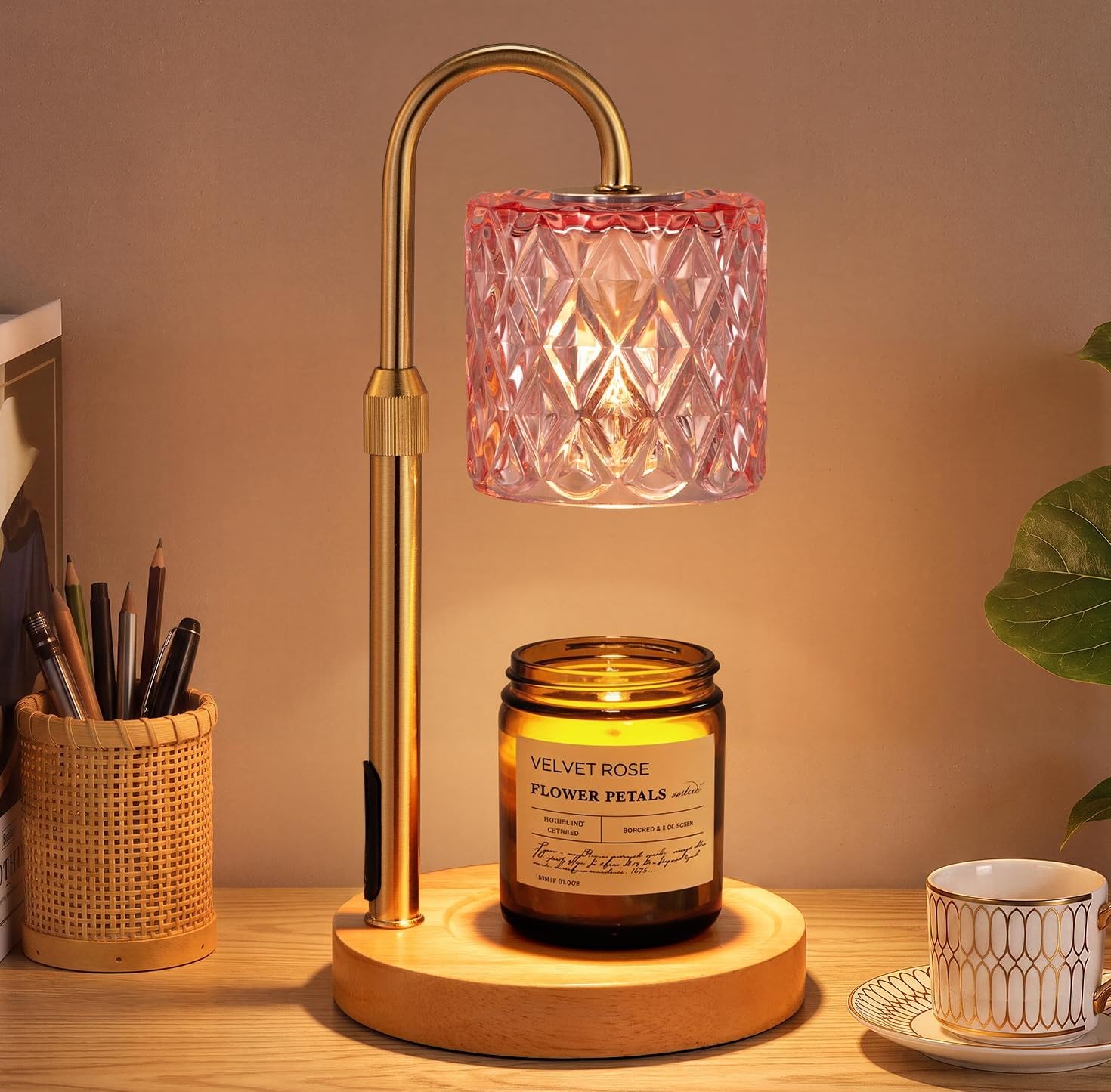 Pink Candle Warmer Lamp with Timer, Birthday Gifts for Women, Room Decor