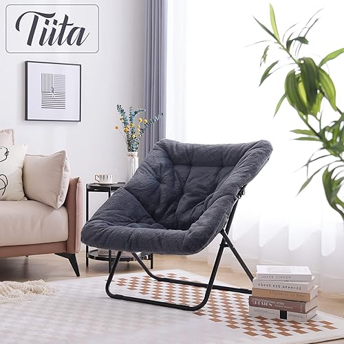 Miniatura 9 de Tiita Cómoda silla plegada, silla plegable de gran tamaño de piel sintética suave, silla perezosa para niños, adolescentes y adultos, silla lunar