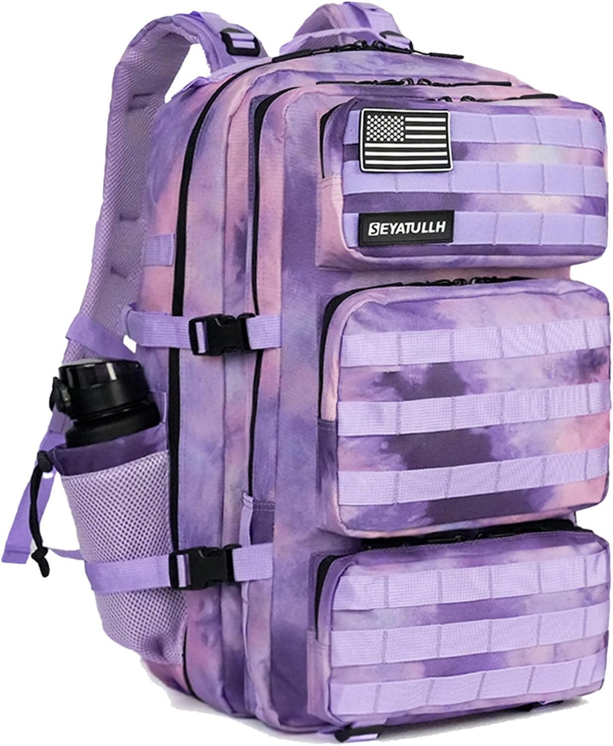 Military Tactical Backpack 55L for Men & Women Bug Out Bag Assault pack Molle Daypack Hiking Trekking Rucksack (Cloud Purple Tie Dyeing)