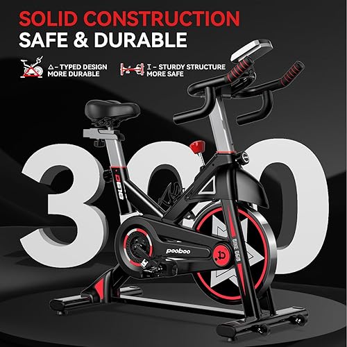 Miniatura 5 de POOBOO Bicicleta estática para gimnasio en casa, resistencia magnética, bicicleta de ciclismo interior con cómodo cojín de asiento y soporte para