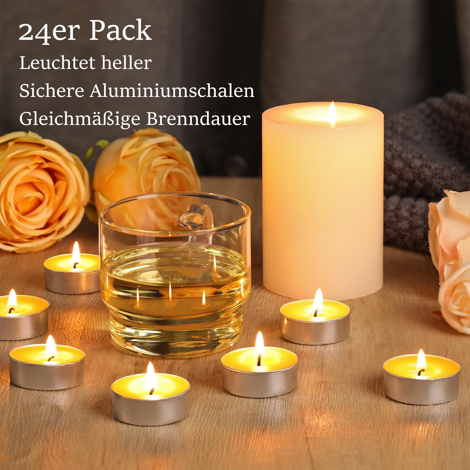 LETINE Confezione da 24 candele di cera d'api – Candele in cera d'api pura tealight, senza profumo, senza fumo e pulito, con oltre 4 ore di durata