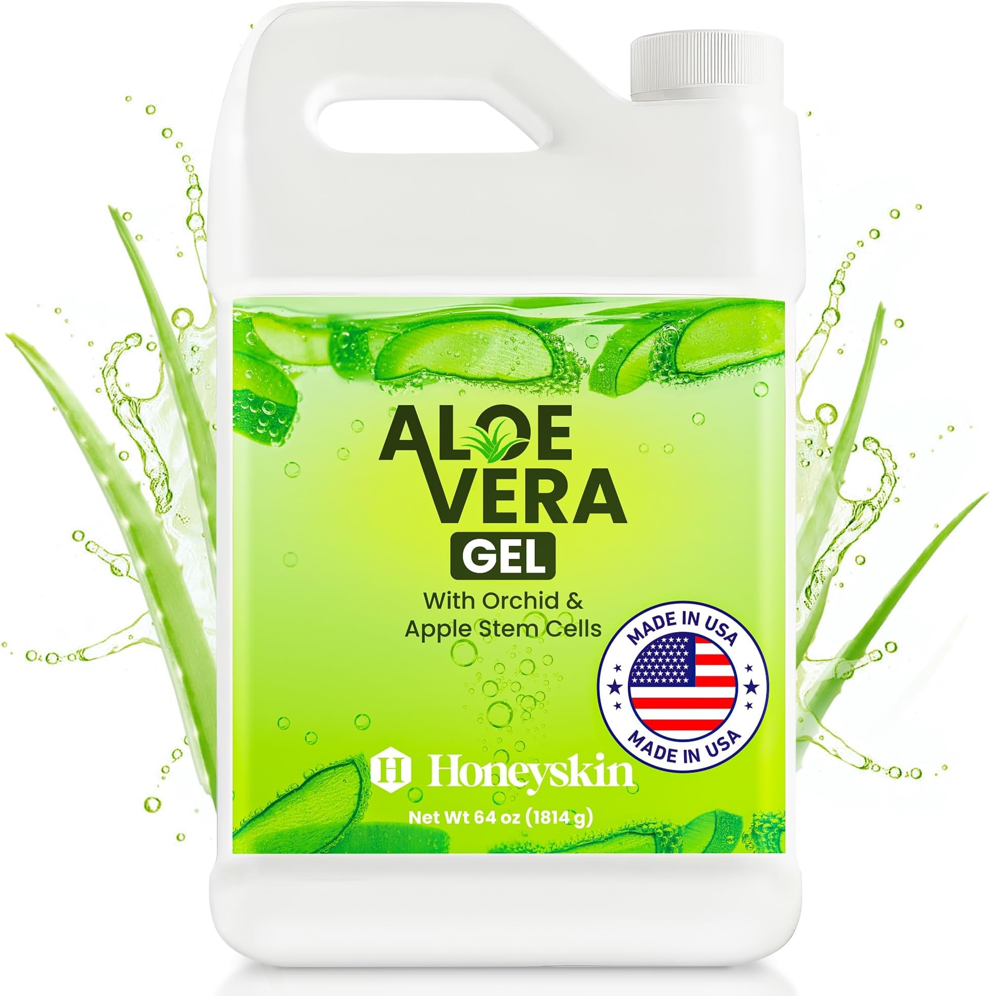 Organic Aloe Vera Leaf Gel - 100% Pure Aloe Leaf Gel for Face and Body After Sun Care - From Fresh Aloe Plants in USA - Hydrating Gel for Sunburn, Acne, Boost your Skins Defense - Non Sticky (64 oz)