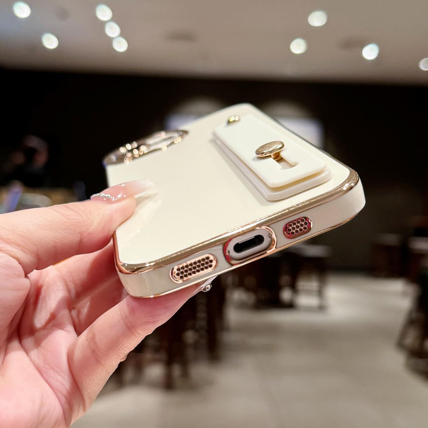 Lafunda for iPhone 16e Case Cute, Luxury Gold Edge Plated for Women Girls Elegant TPU Bumper Cover with Wrist Strap Kickstand Camera Protection Shockproof Silicone Phone Case for iPhone 16e, White - Image 7