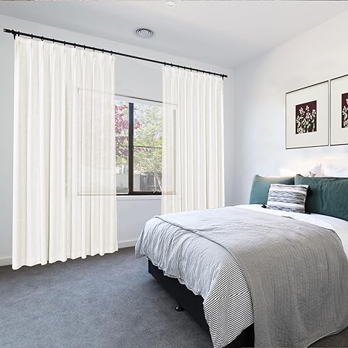 Miniatura 8 de Frelement Cortinas plisadas de lino sin forro para sala de estar y dormitorio, cortinas con bloqueo de luz para puerta corrediza de patio, 1 panel,