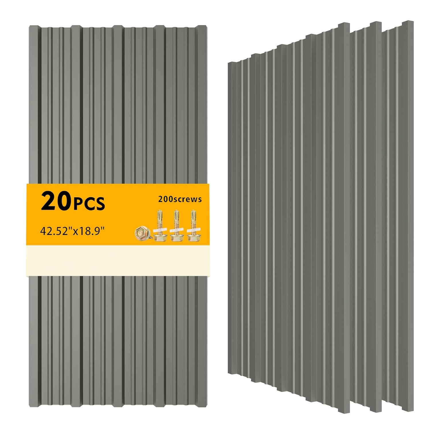 20PCS 111ft² Metal Roofing Panels 42.52"x18.9" Corrugated Metal Sheets Galvanized Exterior Siding Roofing Materials for Outdoor House Garages Sheds Pergola Gazebo Chicken Coop Stables, Grey