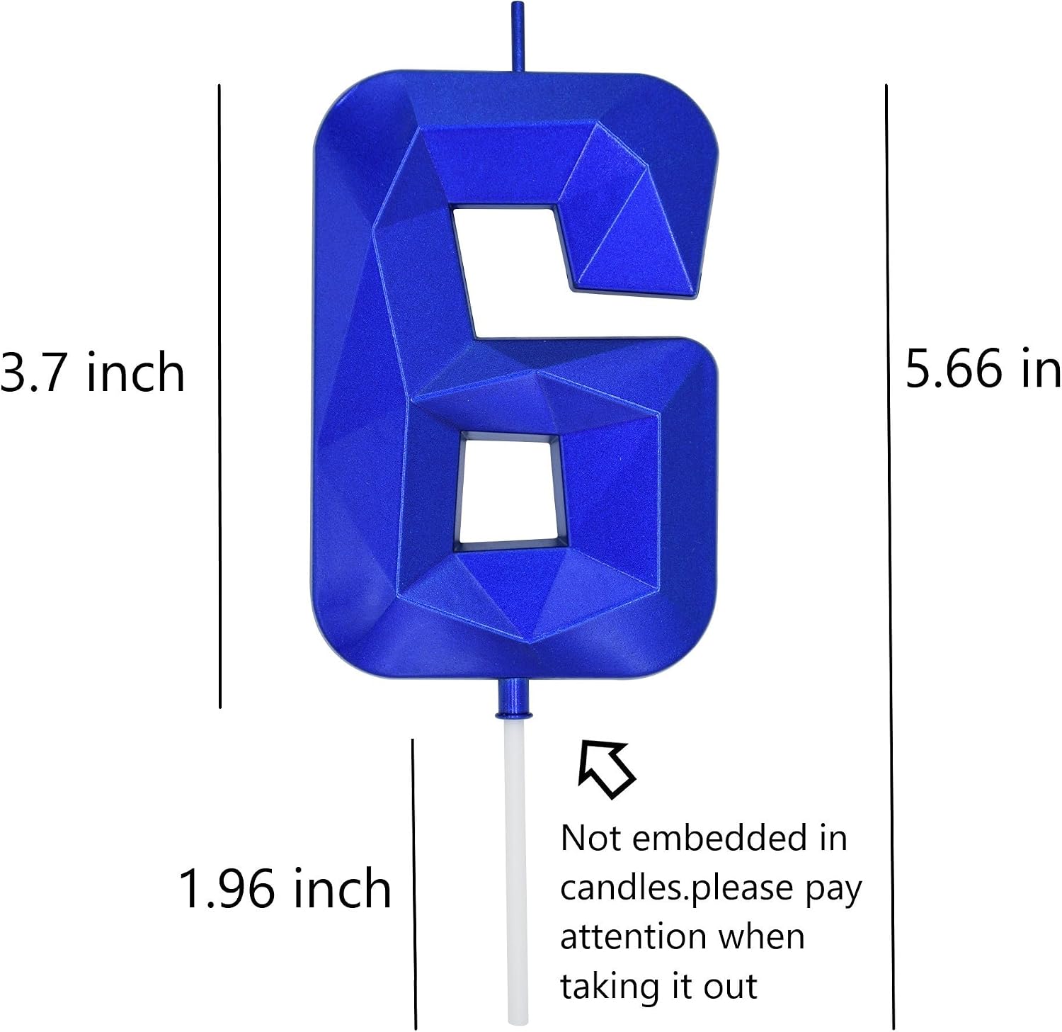 DERVENTA Large Blue 3D Number 6 Birthday Candle 3.7in Cake Topper 1 Piece