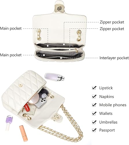 Miniatura 5 de Bolso cruzado acolchado para mujer a la moda, bolso de hombro para mujer, bolso de mano de cuero de diseñador de noche con correa de cadena