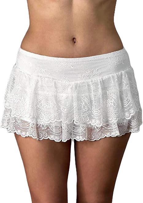 White Mini Skirt Sunisery Women's Cute High Waist Pleated Y2k Mini