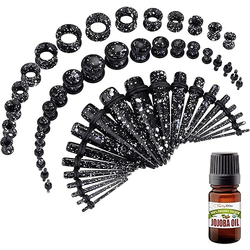 BodyJ4You 50PC Gauges Kit Ear Stretching Aftercare Jojoba Oil Wax 14G-12MM Tunnel Plug Taper Set