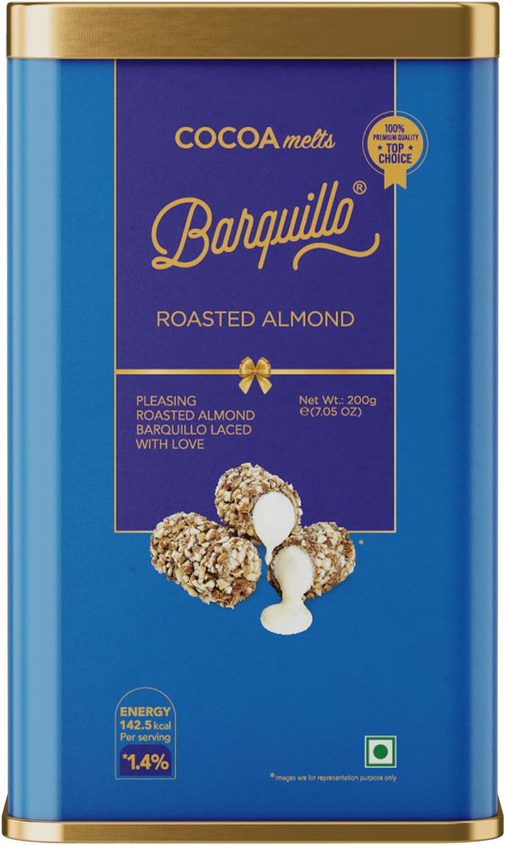 BARQUILLO Premium Roasted Almond Coated Chocolate Tin Pack-10 Pcs|Vanilla Cream Filled Biscuit Roll 200 Gram imported| Dubai couverture taste | Festive Gift Pack Celebration specially for Festivals