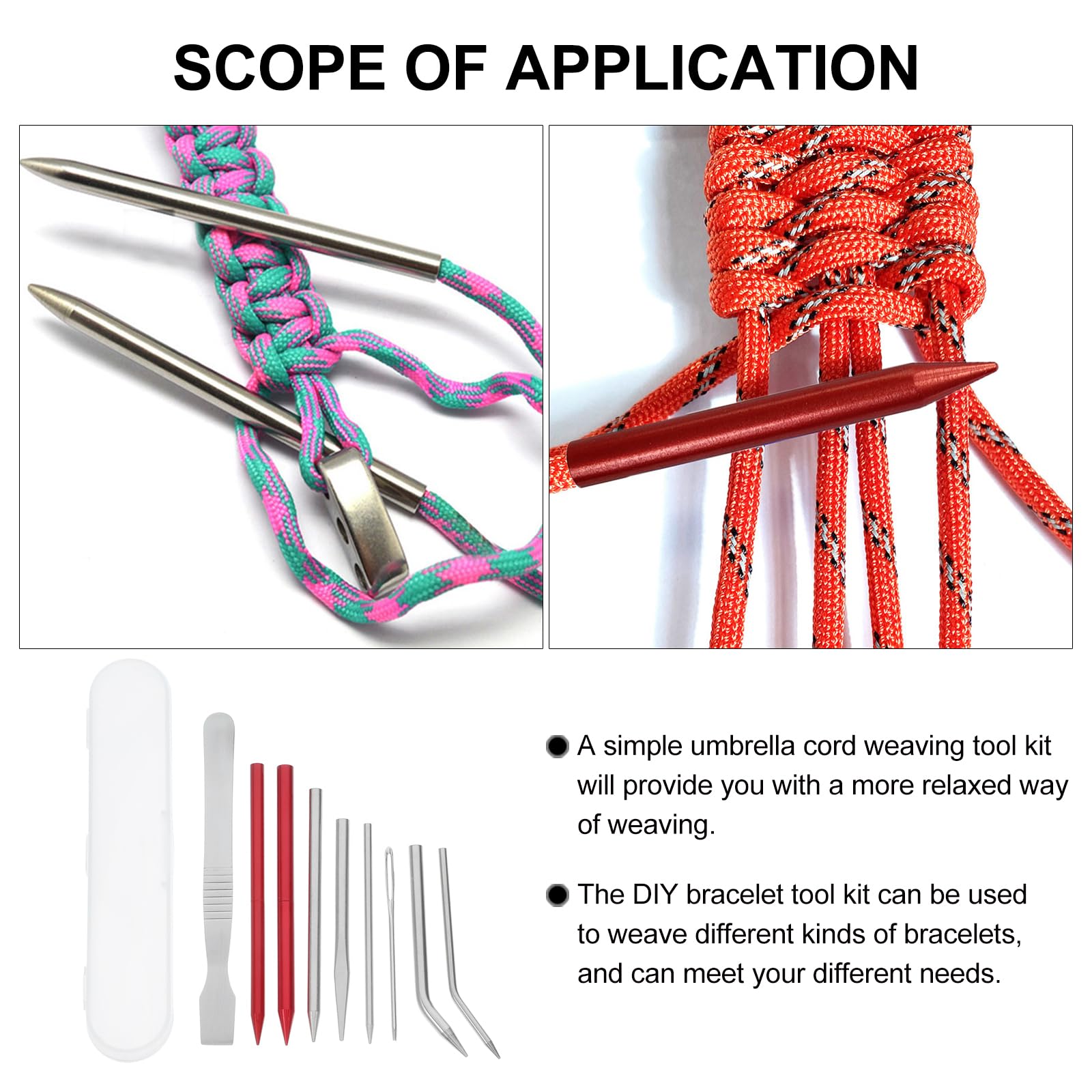 VILLCASE 10pcs Paracord Stitching Set, Stainless Steel Paracord FID Knotter Tools Set, Lacing Stitching Needles and Smoothing Tool with Clear Storage Box for Paracord Work Leather Weaving