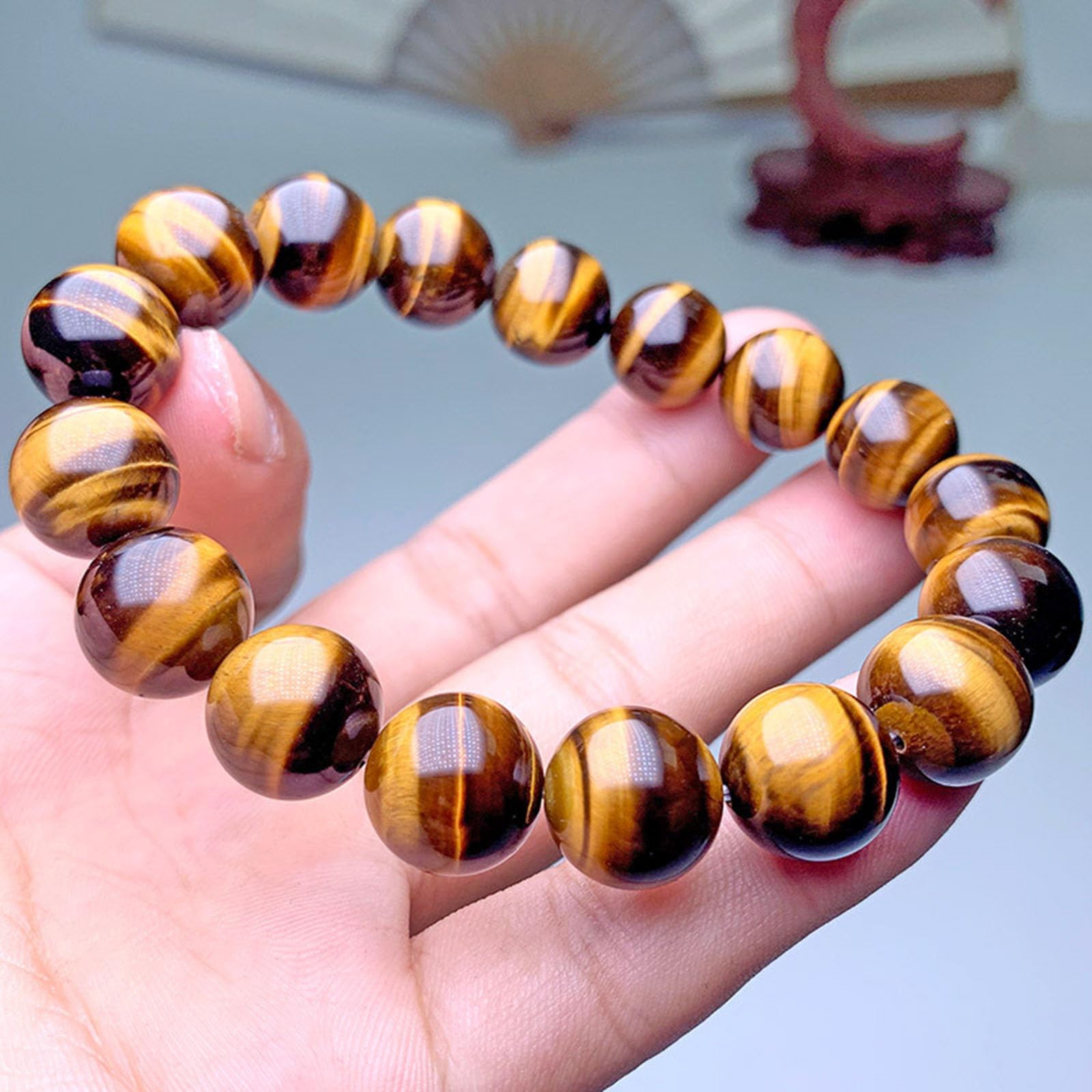 Feng Shui Schmuck, Gelbes Tigerauge-Kristallarmband der Güteklasse 7A, Chakra-Heilperlenarmband, Stretch-Armband aus natürlichen Edelsteinen für Damen und Herren,18mm