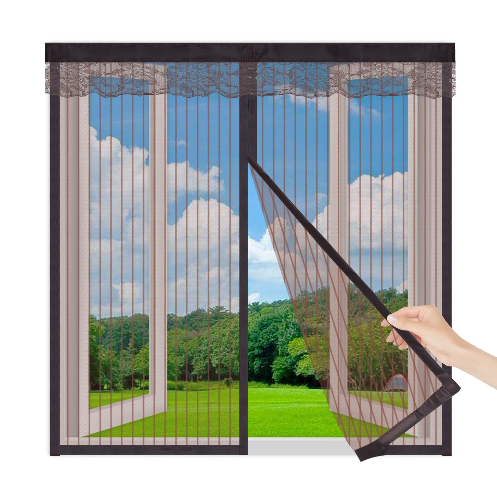 Magnetic Fly Screen Window 100x90cm,Self-Adhesive Fly Net for Windows, Easy Installation Window Screen Mesh Window Net to Keep Bugs Out,Brown