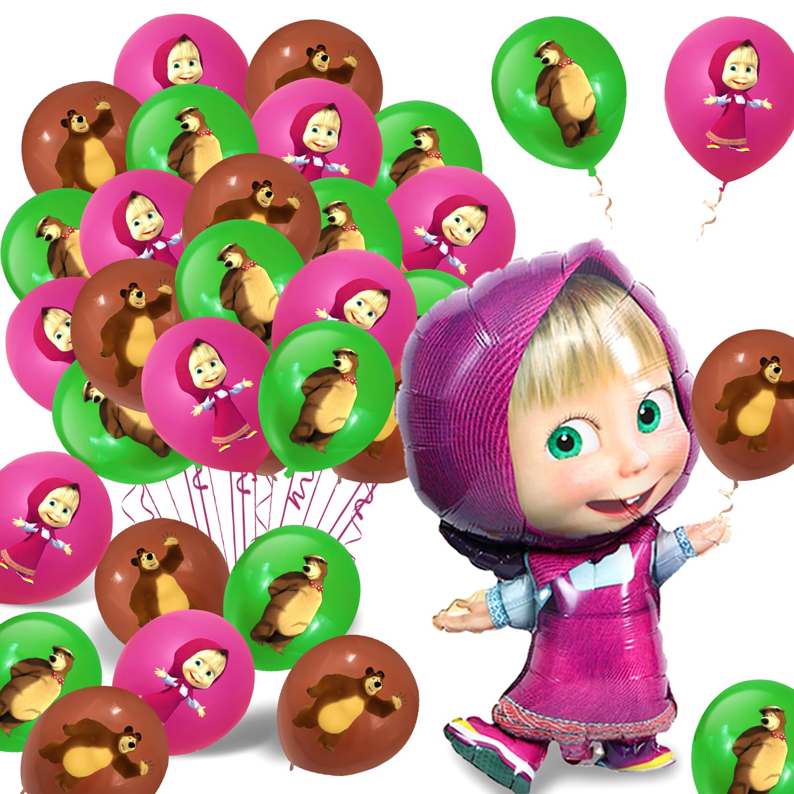 Kit Compleanno Masha - 51 Pezzi Decorazione Festa Con Palloncini, Tovaglia E Accessori Per Torta