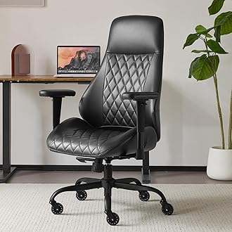 Home Office Desk Chair High Back Office Rubber Chair Casters Ergonomic Computer Chair with Lumbar Support Adjustable Height Rolling Swivel Chair Executive Task Armrests, Black PU