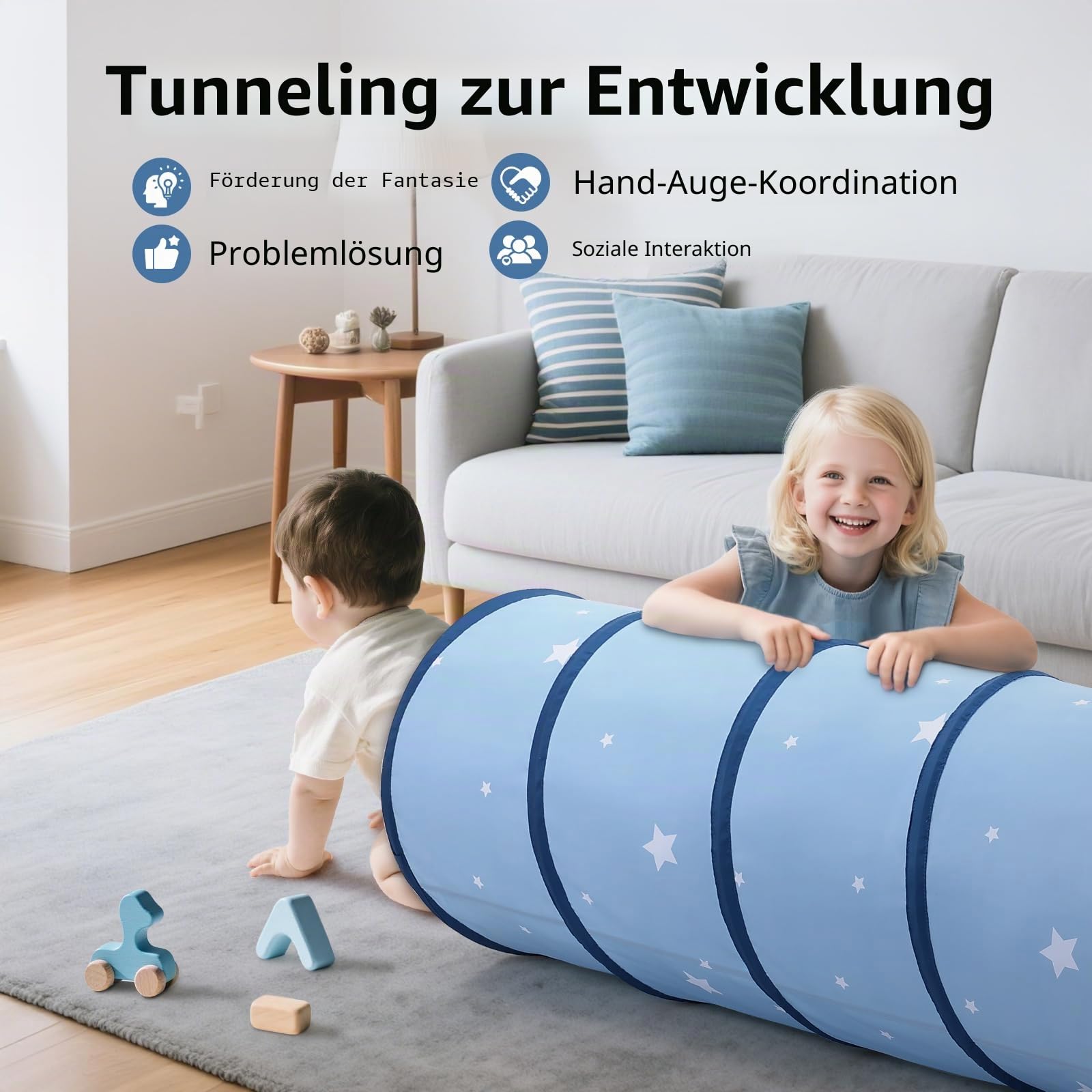 Pop-up Spieltunnel Krabbeltunnel für Kinder: 175×46cm Faltbarer Pfirsichhautgewebe Tunnel mit Aufbewahrungstasche für drinnen draußen – Weihnachts Geburtstagsgeschenk für Jungen Mädchen