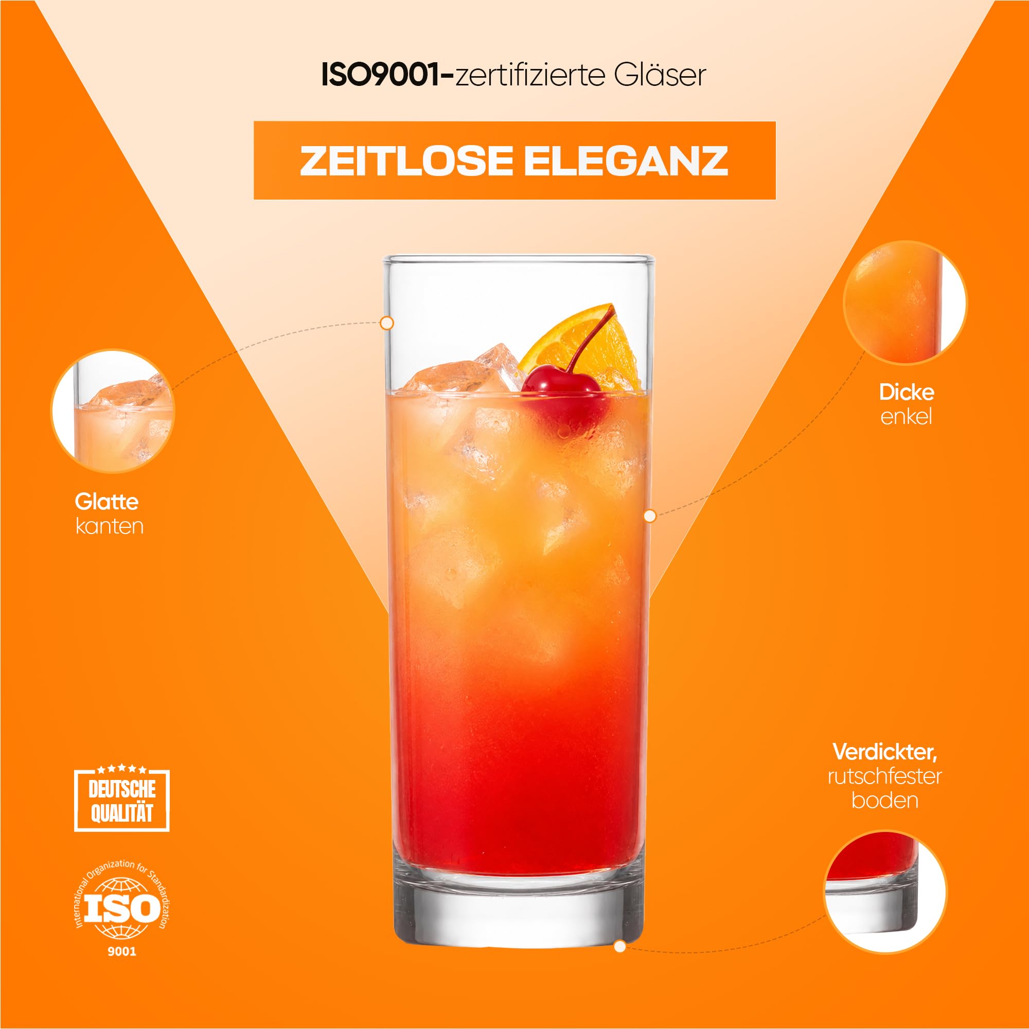 NORDIC SCHILLER Vasos de cóctel de 360 ml, juego de 6 unidades, 100 unidades, aptos para lavavajillas, vasos largos, vasos de coktail, vasos de caipirinha