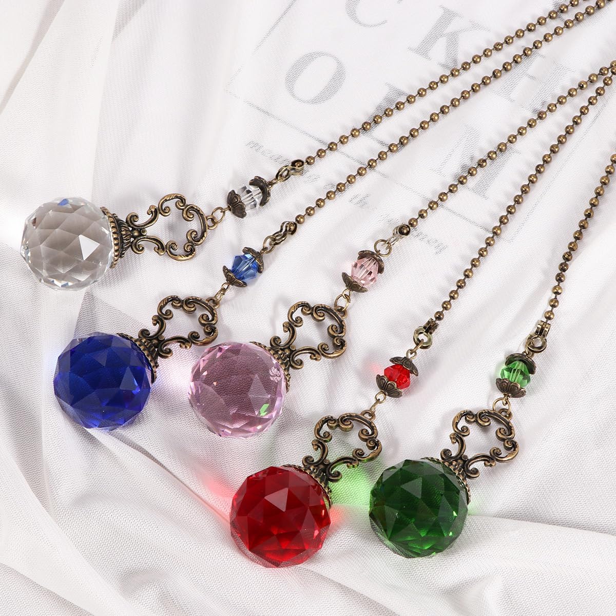 Outanaya Crystal Ball Drawstring Pendant Pull Chain Crystal Material with Sparkling Light Refraction Versatile Hanging Ornament for Ceiling Fan Lamp Home Decor and Party Decorations