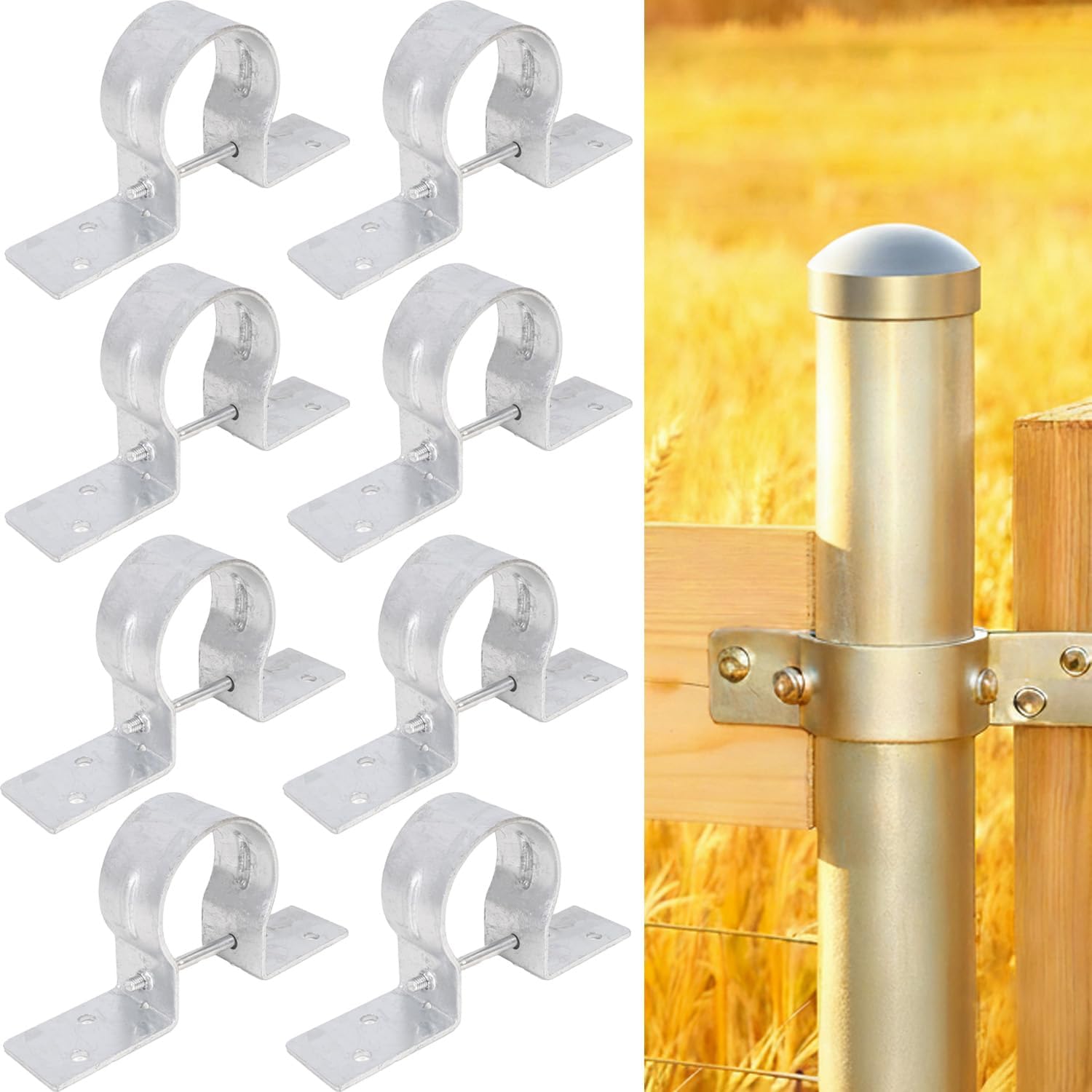 12 Pack 2-3/8" OD Metal Fence Brackets, Steel to Wood Fence Bracket, Fence Brackets for Metal Posts, Galvanized Pipe Grip Tie
